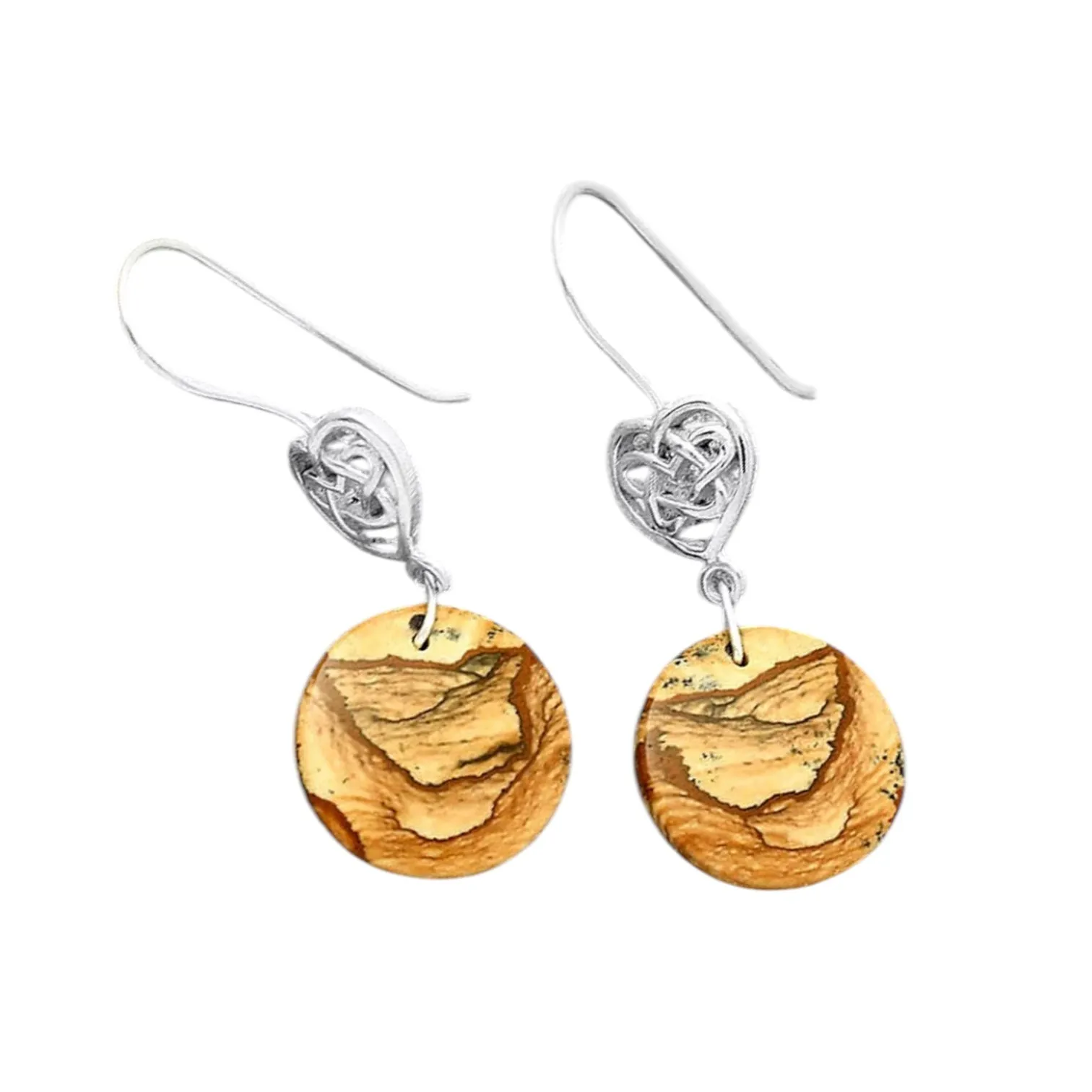 Picture Jasper Solid 925 Sterling Silver Earrings