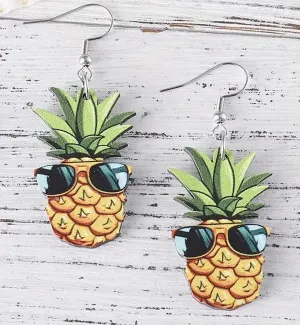 Pineapple Wearing Sunglasses Wooden Earrings