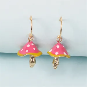 Pink Enamel & 18K Gold-Plated Mushroom Drop Hoop Earrings