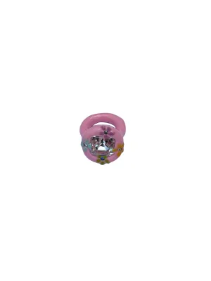 Pink Floral Ring With White Stone
