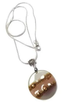 Pink, lilac, White and Brown  Round Recycled Glass Pendant