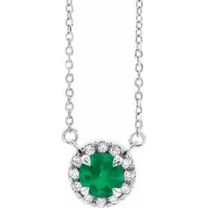 Platinum 3 mm Lab-Grown Emerald & .03 CTW Natural Diamond 18" Necklace
