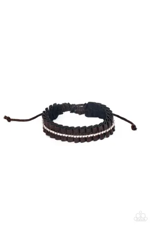 Pretty, Pretty PLEATS - Brown - White Rhinestone Leather Paparazzi Pull-Cord Braceleet