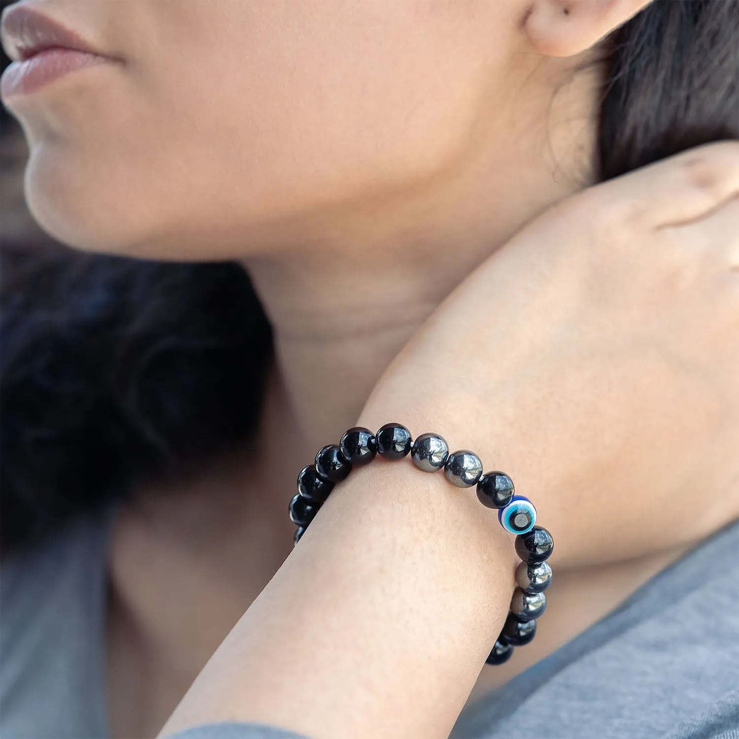 Protective Evil Eye Hematite Natural Stone Bracelet