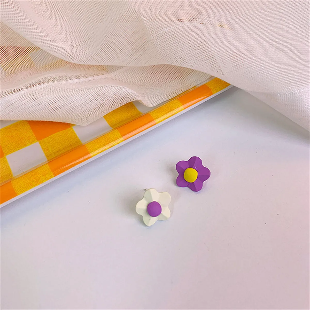 Purple & Yellow Flower Stud Earrings