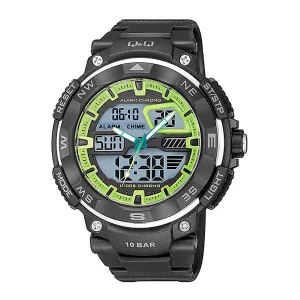 Q&Q Black Rubber Strap Black Dial Quartz Watch for Gents - GW85J003