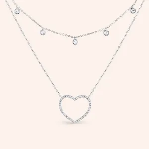 "Dakota" 4.3CTW Set of Two Pave Open Heart & Bezel Set Stones Layering Necklaces