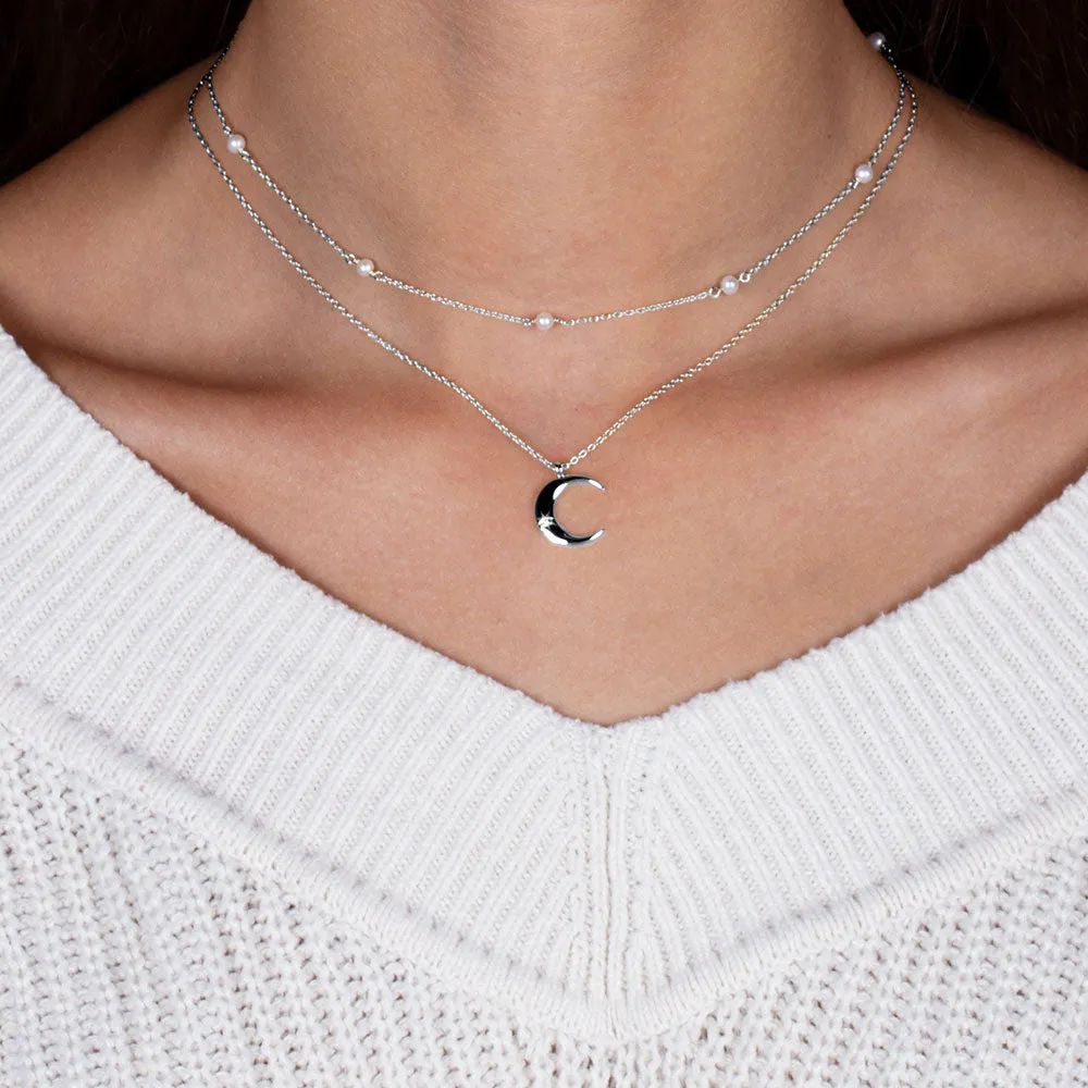 "My Balance" Cultured Freshwater Pearl Station Necklace - Sterling Silver / Gold Vermeil