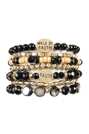 "WALK BY FAITH" CHARM MIX BEADS BRACELET