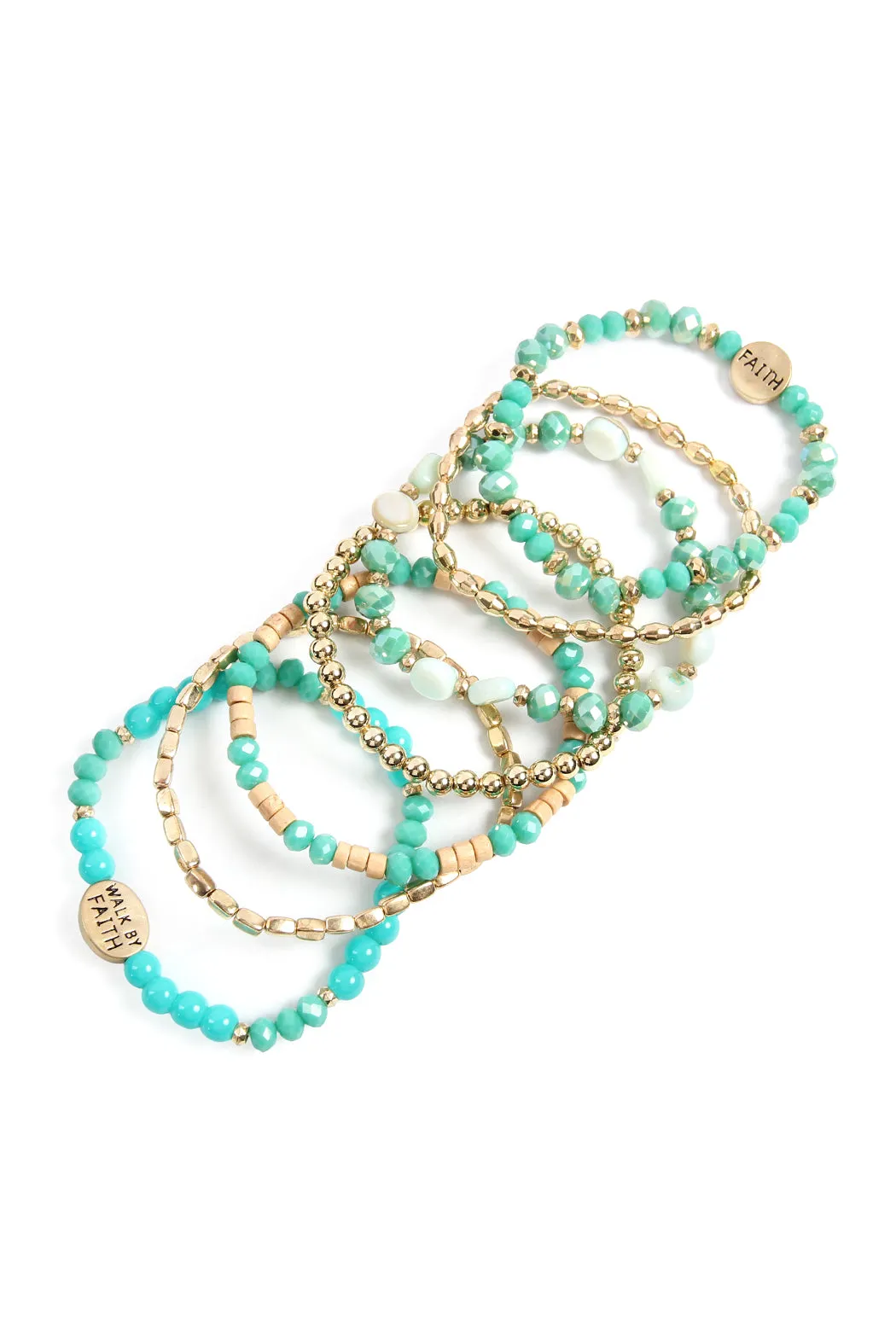 "WALK BY FAITH" CHARM MIX BEADS BRACELET