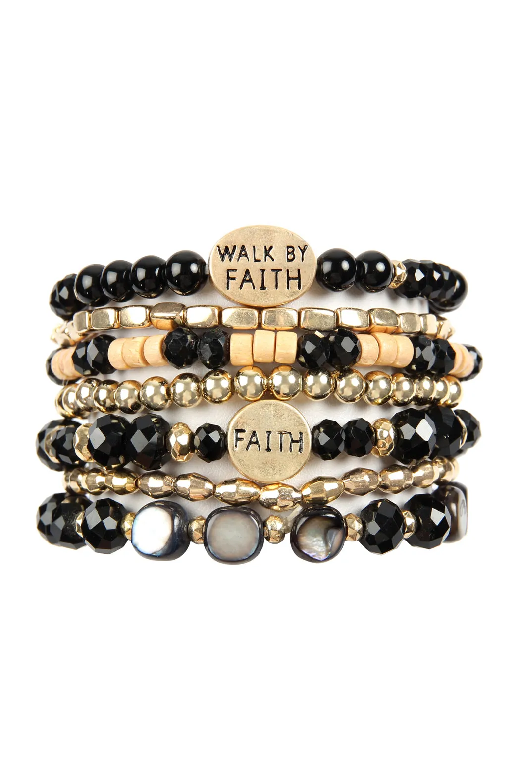 "WALK BY FAITH" CHARM MIX BEADS BRACELET