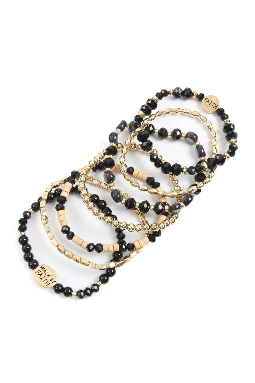 "WALK BY FAITH" CHARM MIX BEADS BRACELET