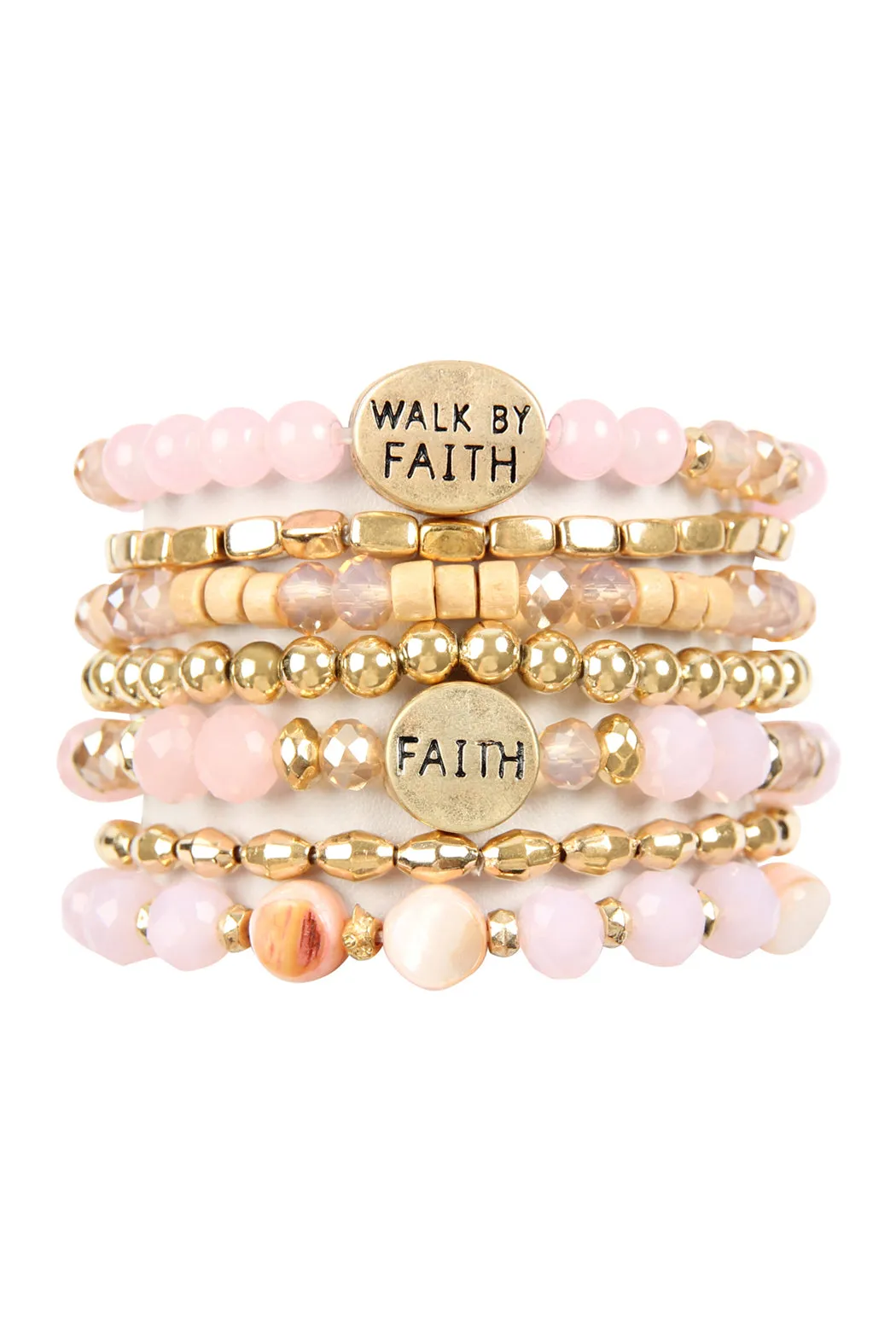 "WALK BY FAITH" CHARM MIX BEADS BRACELET