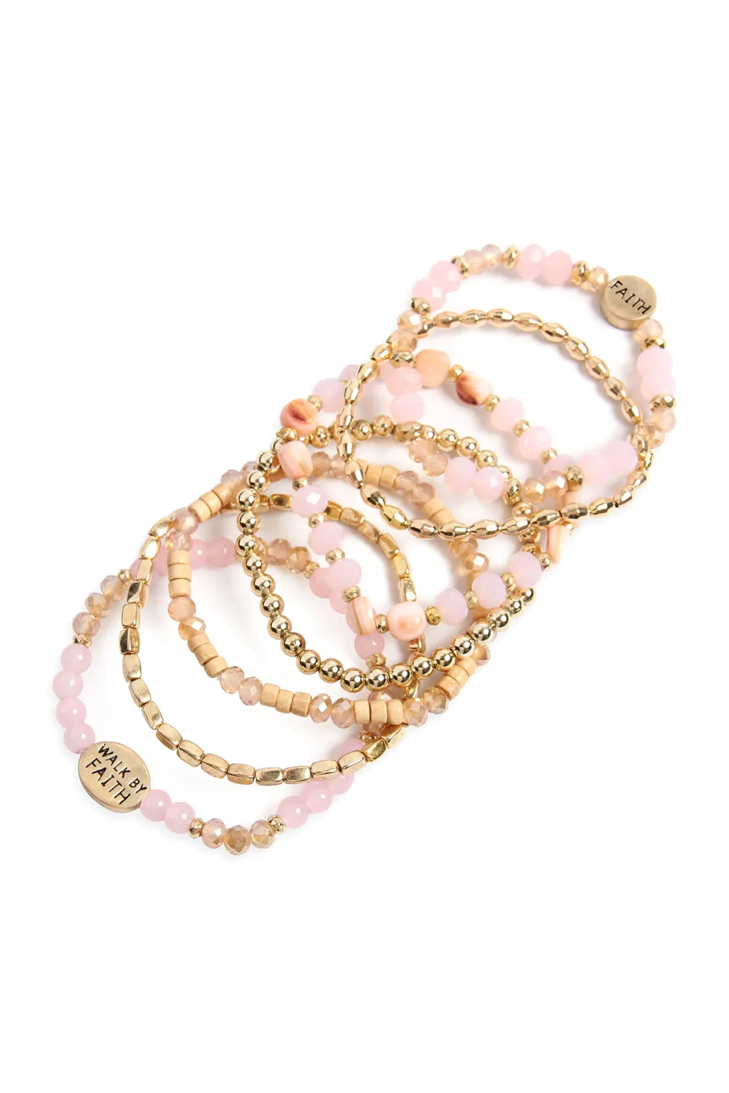 "WALK BY FAITH" CHARM MIX BEADS BRACELET