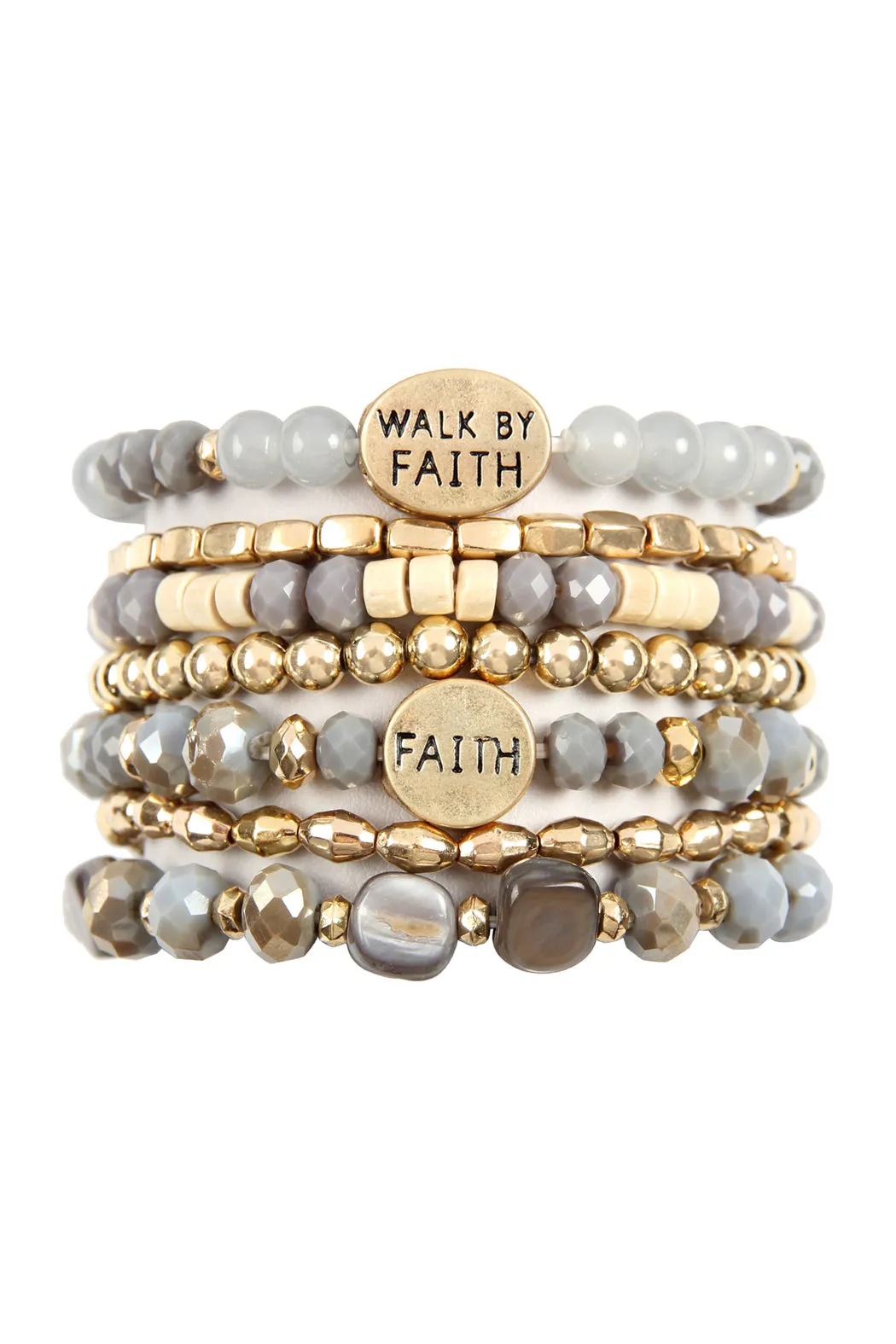 "WALK BY FAITH" CHARM MIX BEADS BRACELET