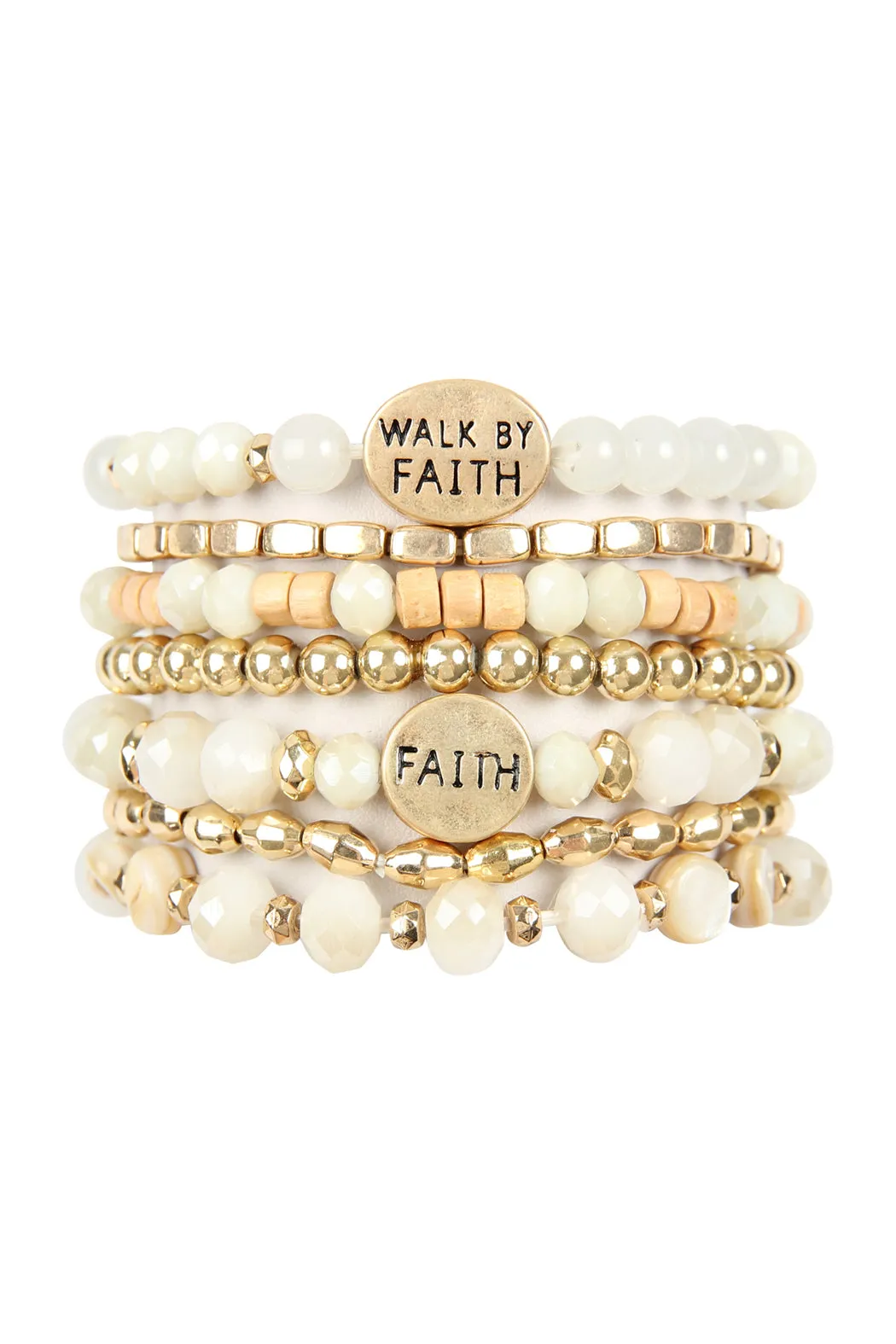 "WALK BY FAITH" CHARM MIX BEADS BRACELET