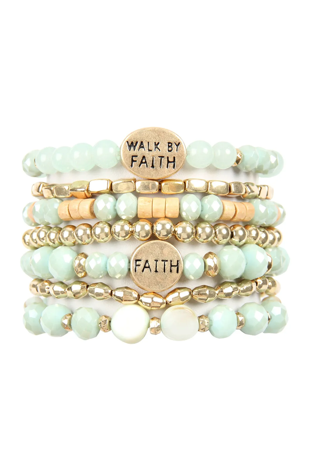 "WALK BY FAITH" CHARM MIX BEADS BRACELET