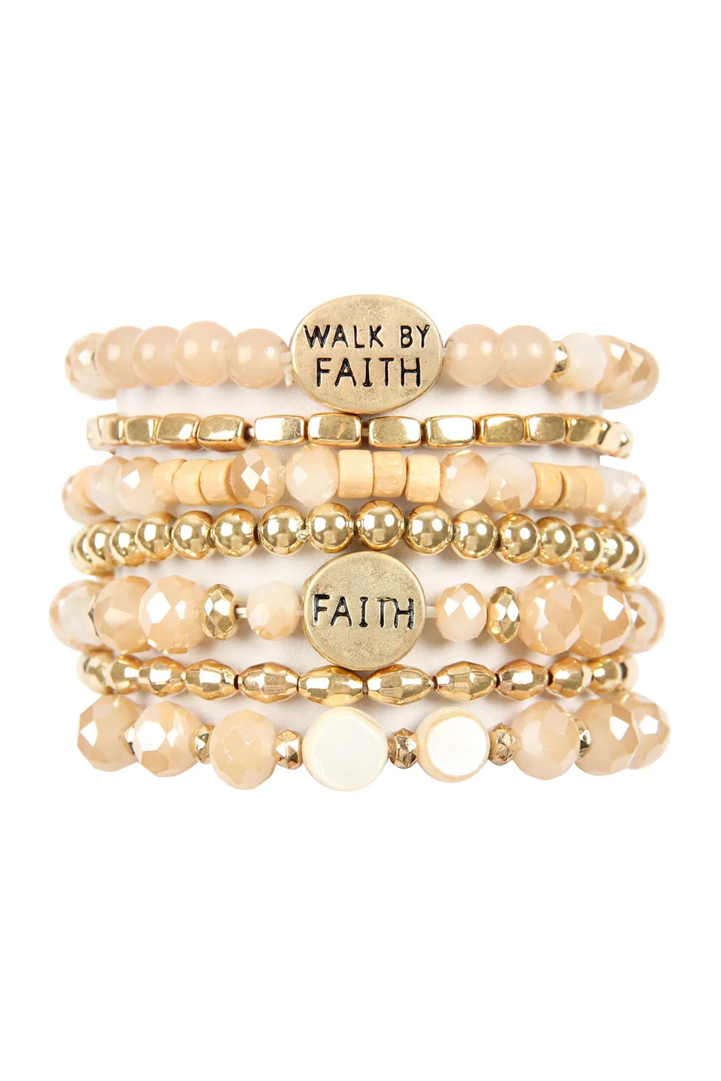 "WALK BY FAITH" CHARM MIX BEADS BRACELET