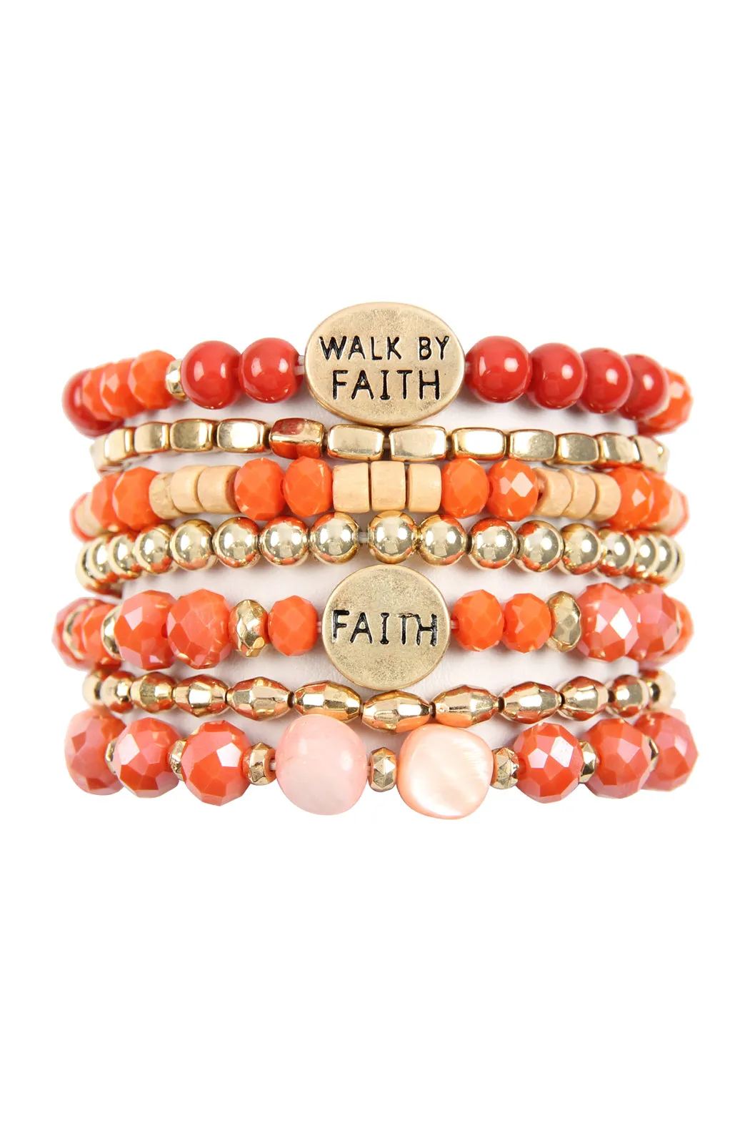 "WALK BY FAITH" CHARM MIX BEADS BRACELET