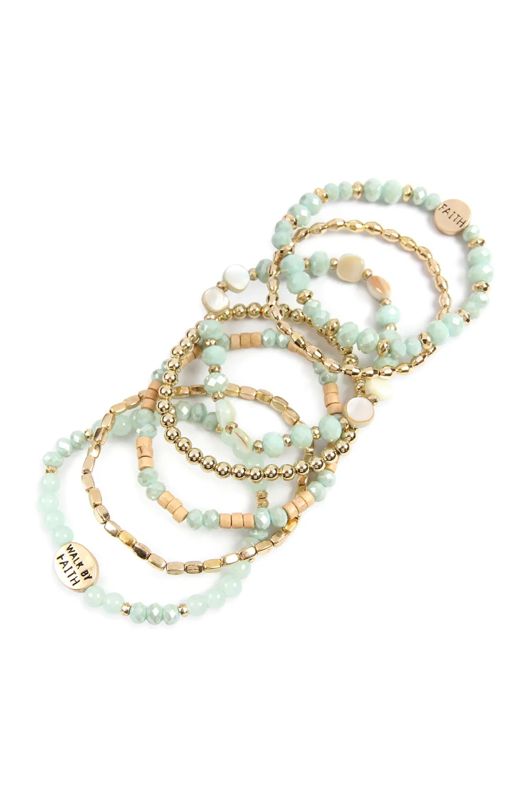 "WALK BY FAITH" CHARM MIX BEADS BRACELET