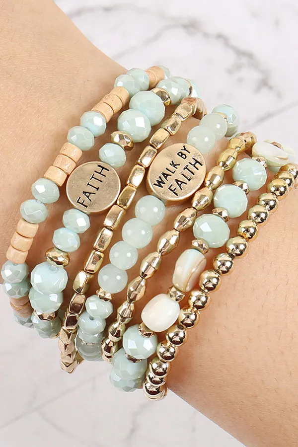 "WALK BY FAITH" CHARM MIX BEADS BRACELET