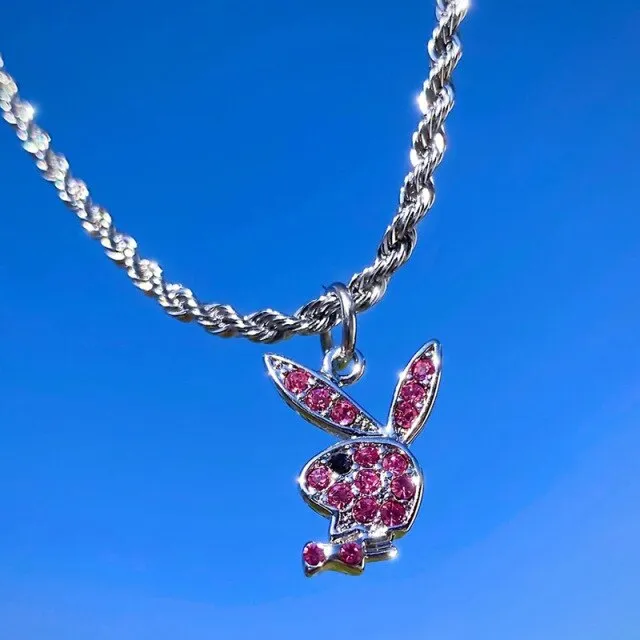 Rabbit Necklace Full Rhinestone Rabbit Pendant Necklaces Twist Chain For Women Men Fashion Jewelry