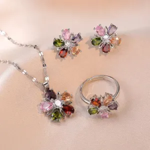 Rainbow Flower Bridal Jewelry Set