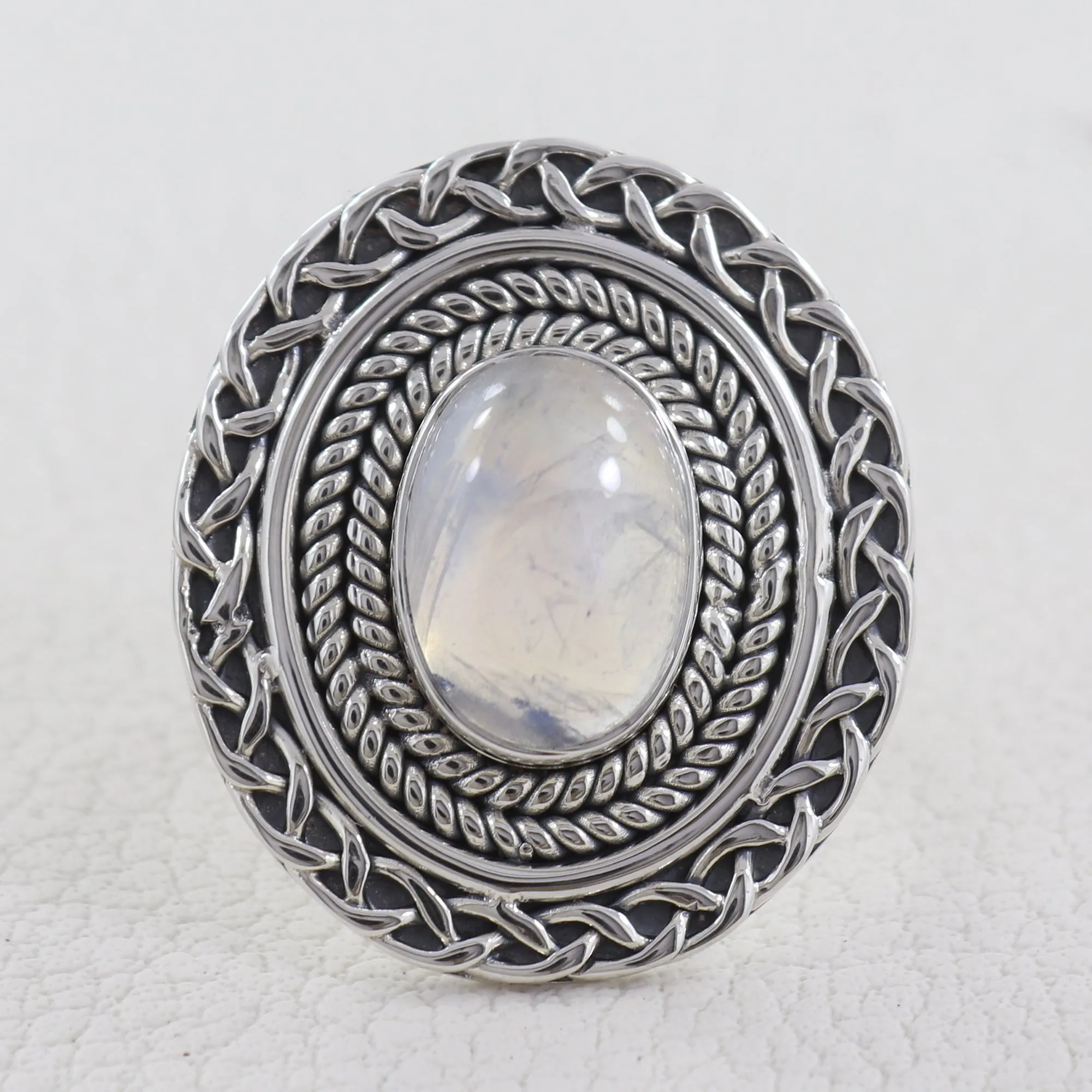 Rainbow Moonstone Sterling Silver Women Designer Rings
