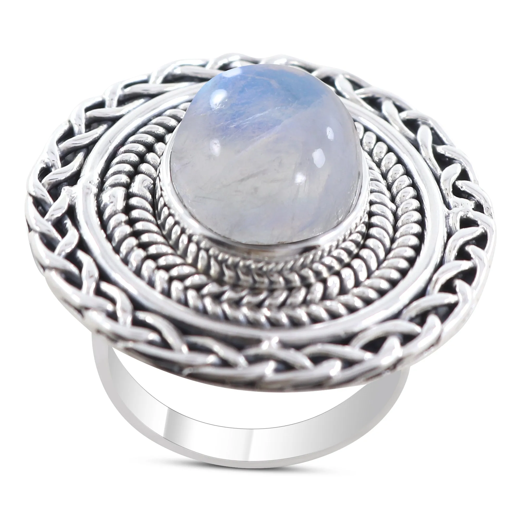 Rainbow Moonstone Sterling Silver Women Designer Rings
