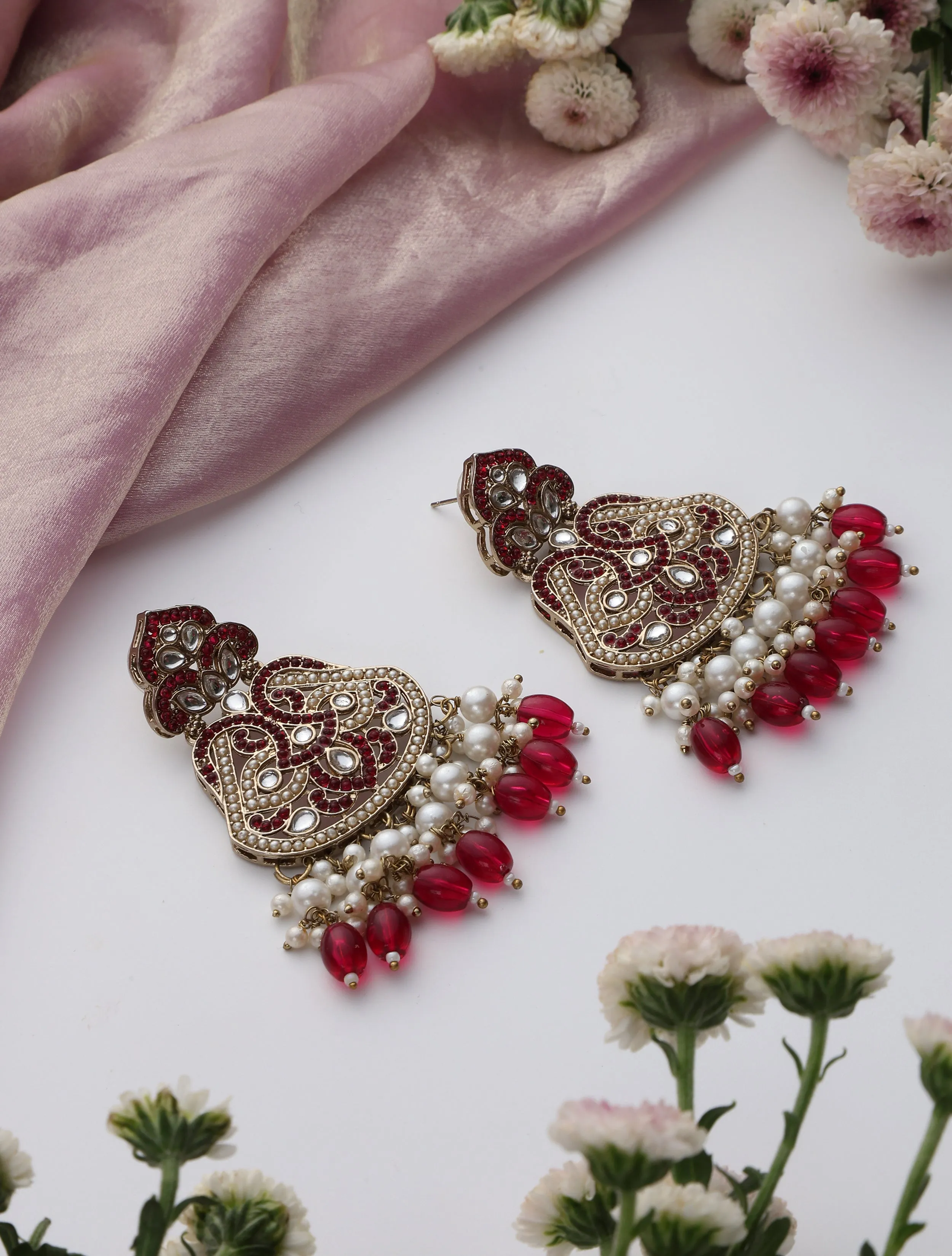 Rani Color Kundan Earrings