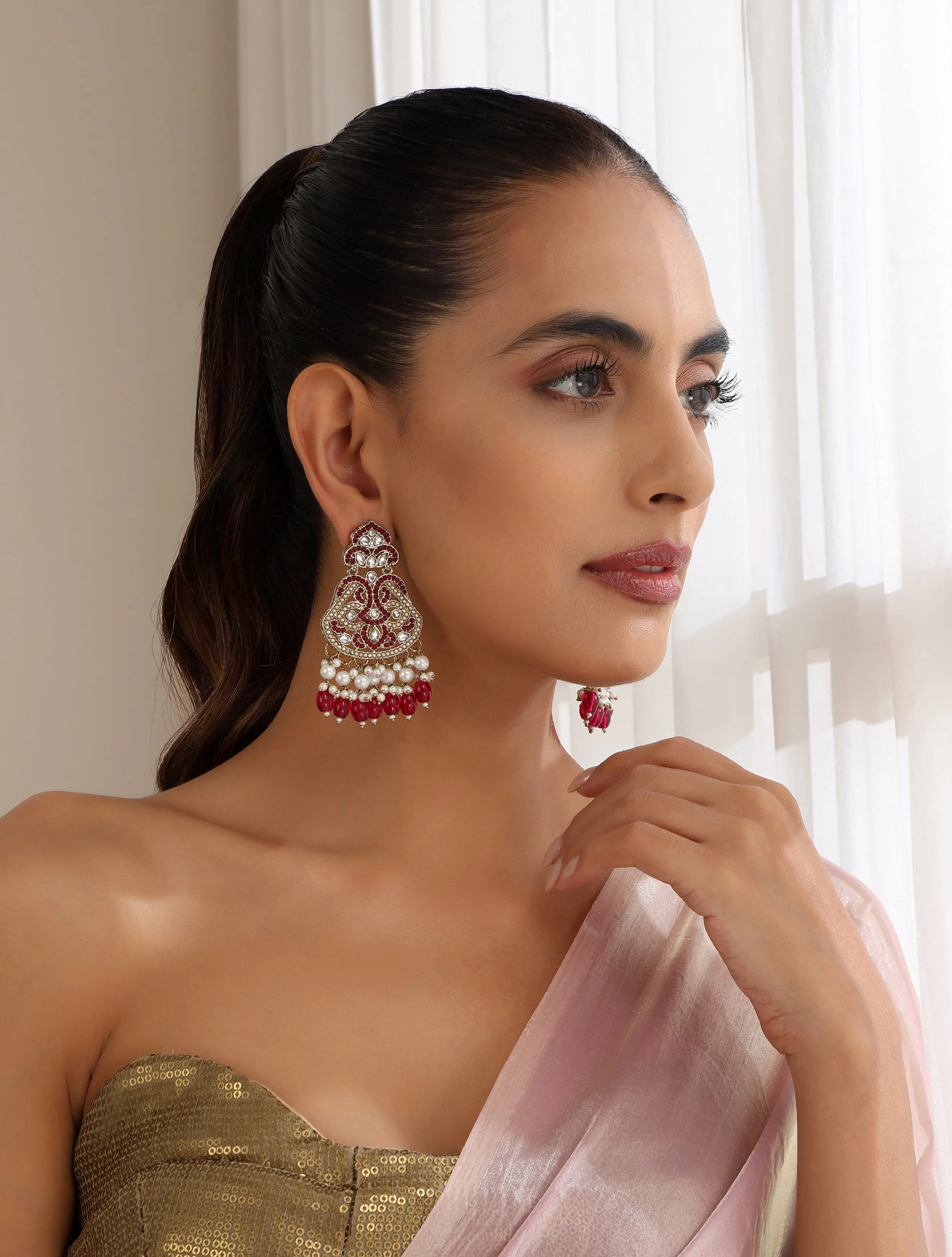 Rani Color Kundan Earrings
