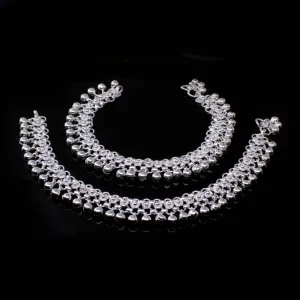 Real Sterling Silver Women Jingle Bells Style Anklets Ankle Bracelet Pair 10.3"
