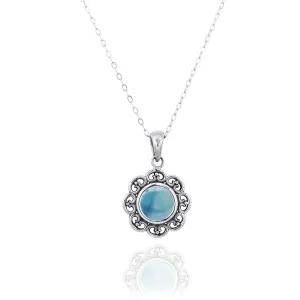 Rectangle Shape Sterling Silver Pendant with Larimar