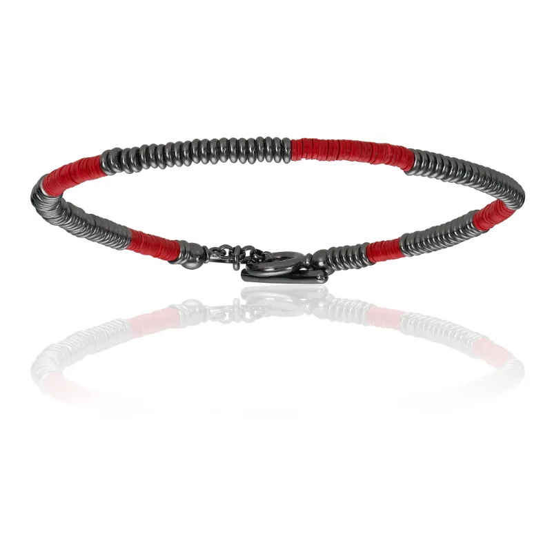 Red Bracelets with Black PVD Beads Gift Idea for Him