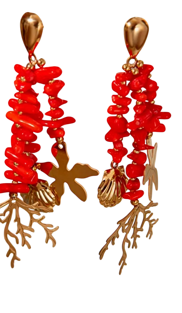 Red Coral Shaped Stainless Steel Earrings