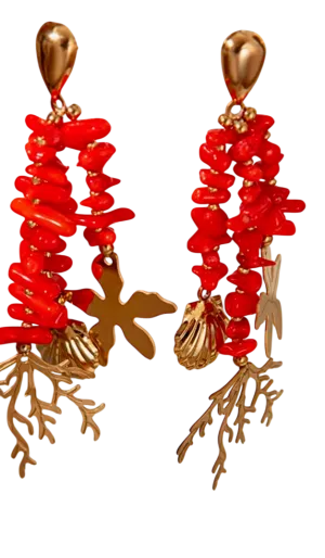 Red Coral Shaped Stainless Steel Earrings