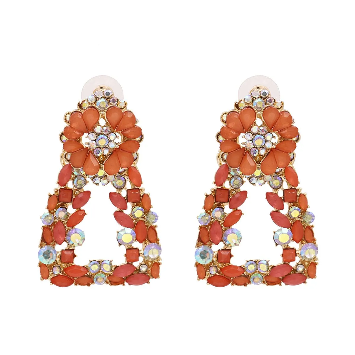 Red Crystal & Cubic Zirconia Flower Ladder Drop Earrings