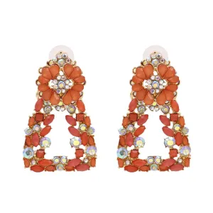Red Crystal & Cubic Zirconia Flower Ladder Drop Earrings