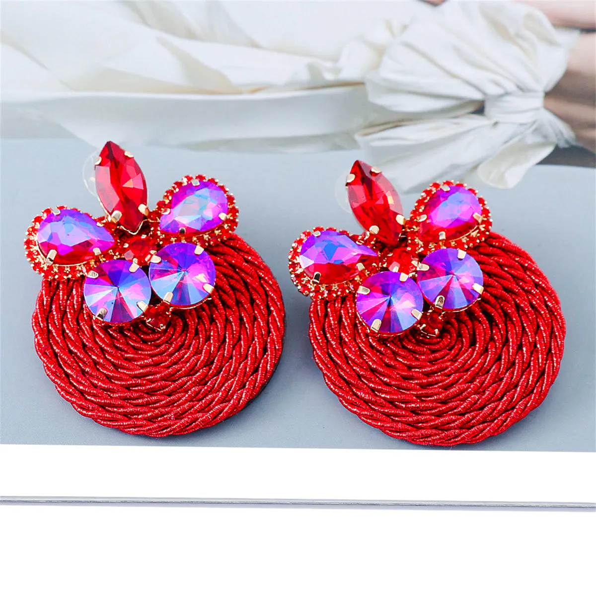 Red Cubic Zirconia & 18K Gold-Plated Butterfly Round Drop Earrings