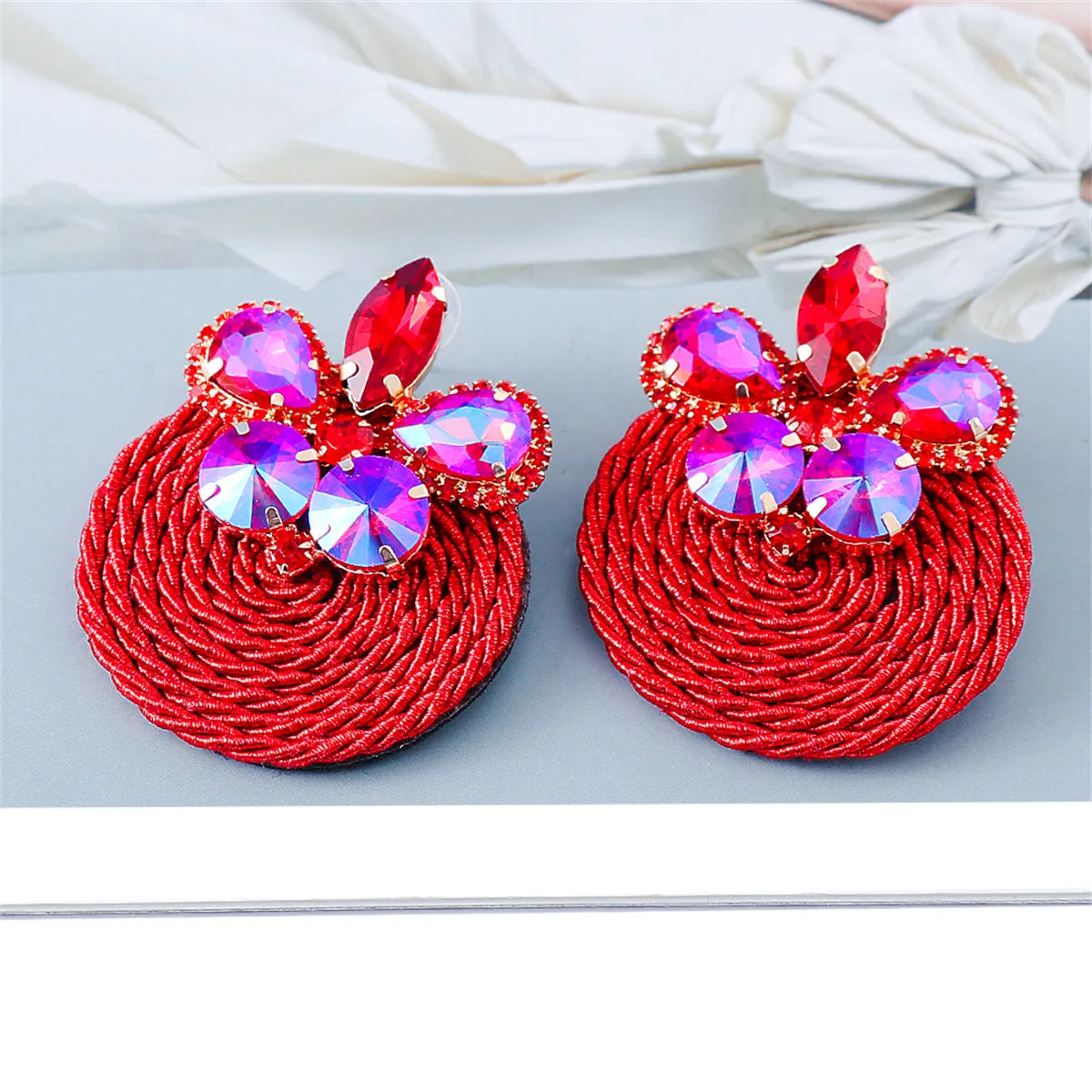 Red Cubic Zirconia & 18K Gold-Plated Butterfly Round Drop Earrings