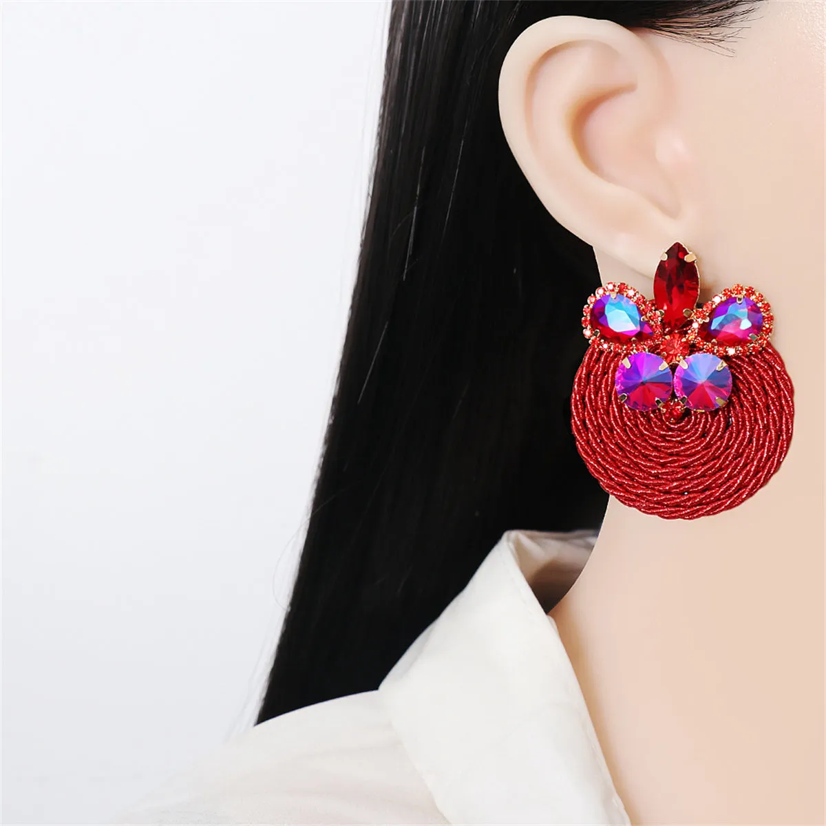 Red Cubic Zirconia & 18K Gold-Plated Butterfly Round Drop Earrings