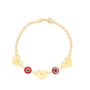 Red Evil Eye charm bracelet and Heart Lucky chain rolo link