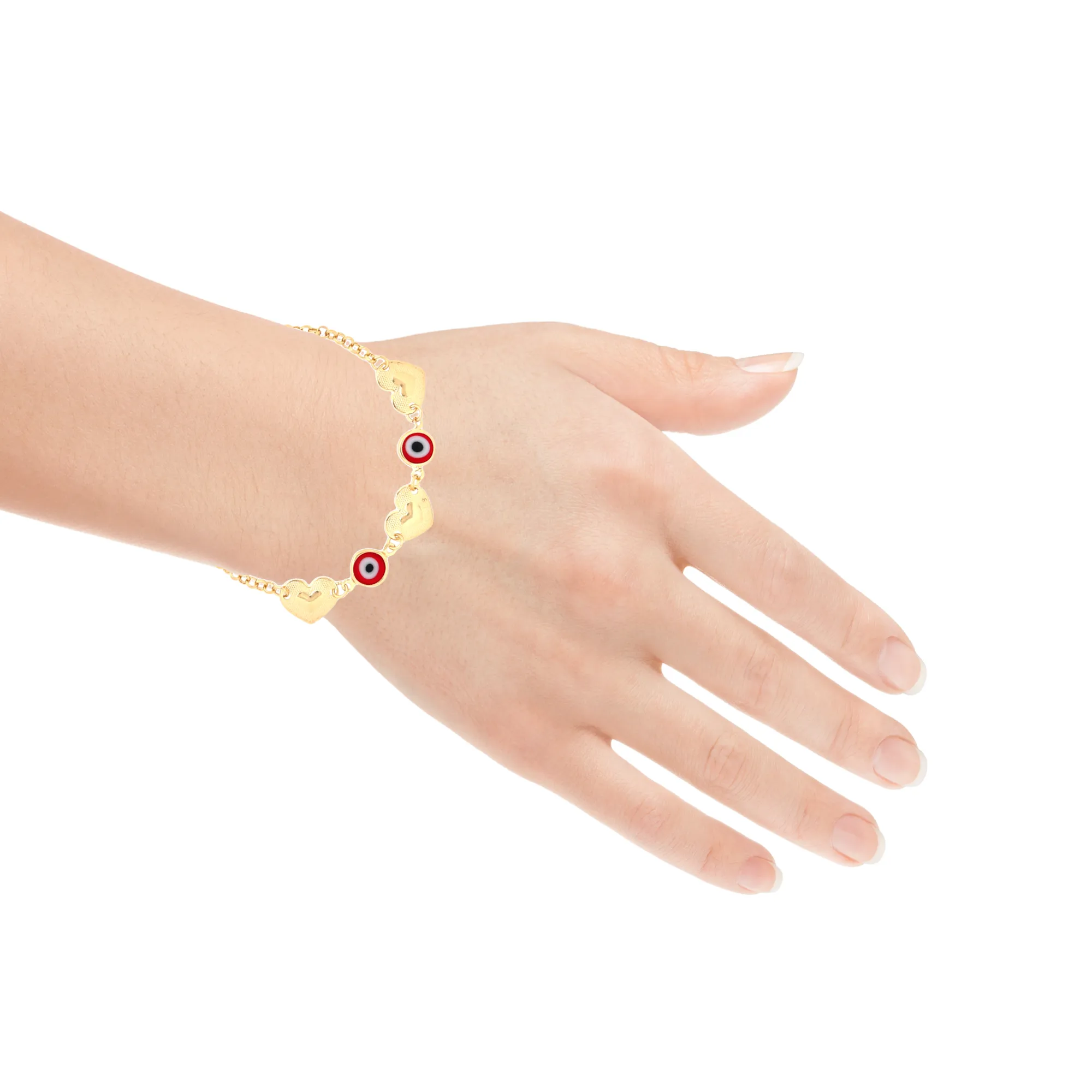 Red Evil Eye charm bracelet and Heart Lucky chain rolo link