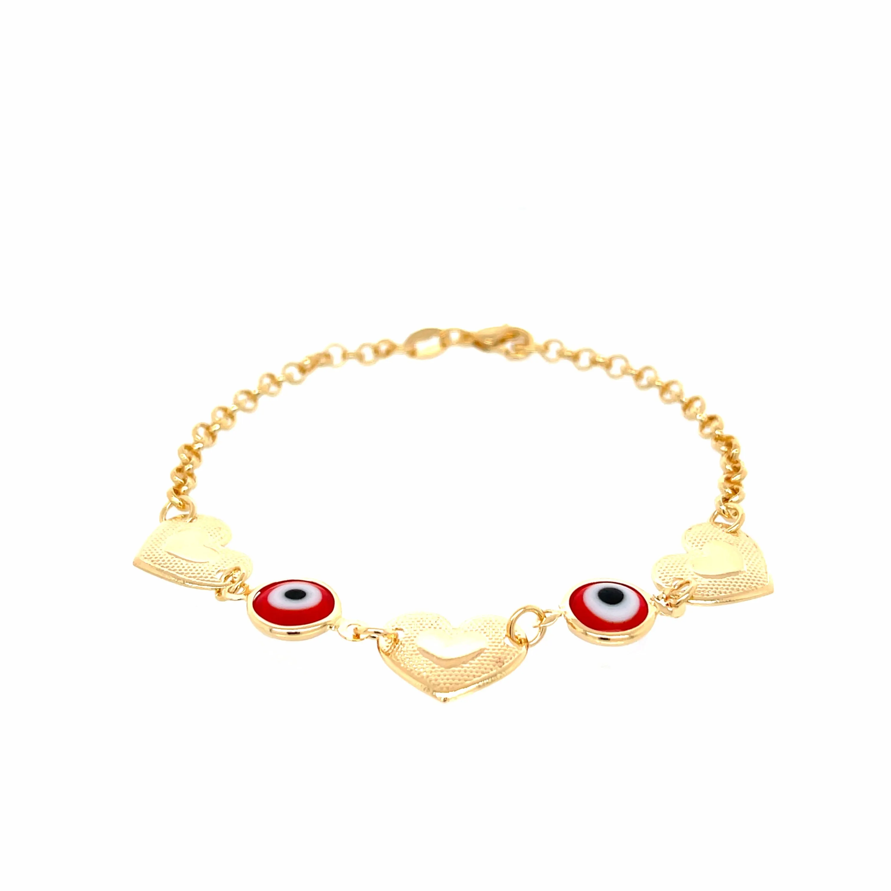 Red Evil Eye charm bracelet and Heart Lucky chain rolo link