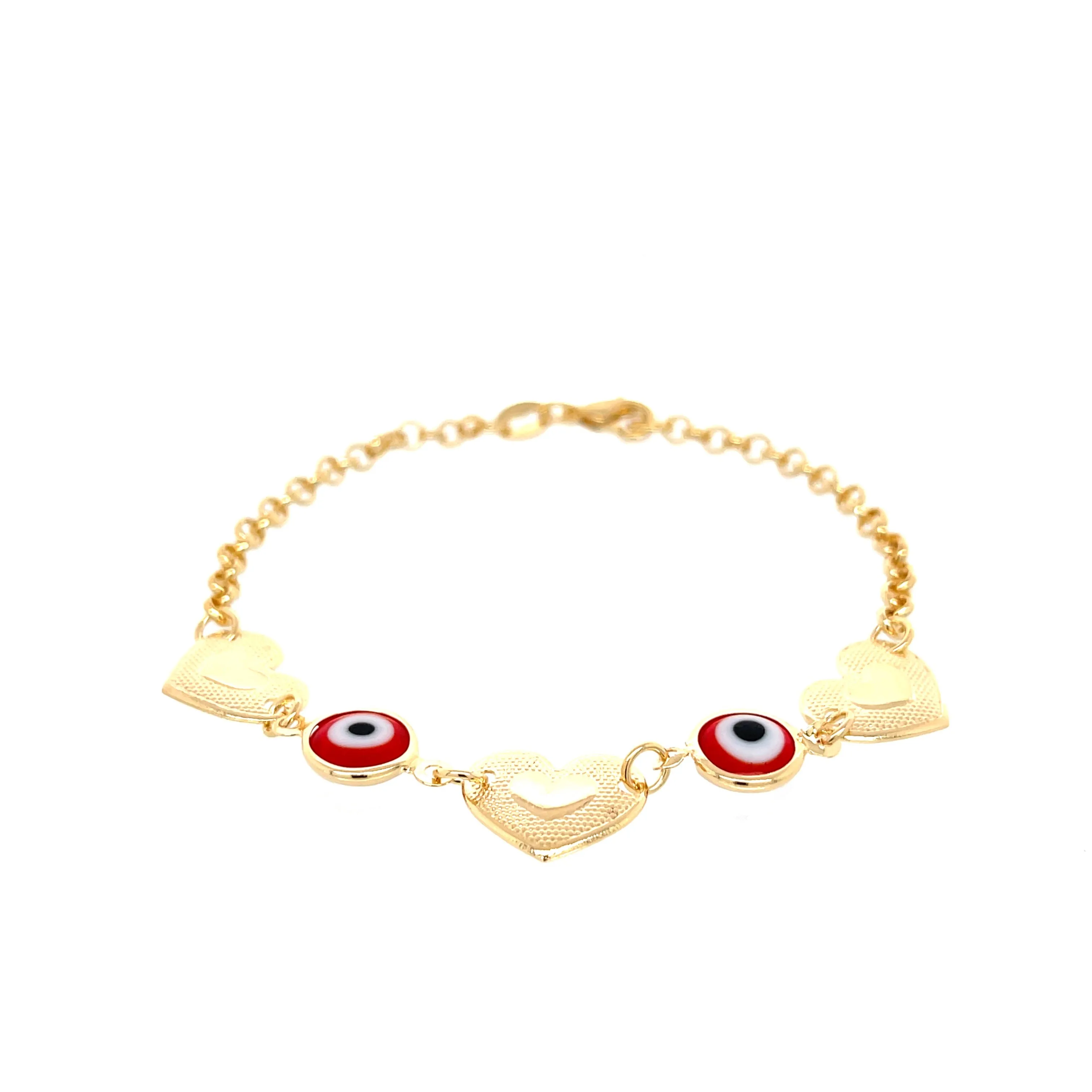 Red Evil Eye charm bracelet and Heart Lucky chain rolo link