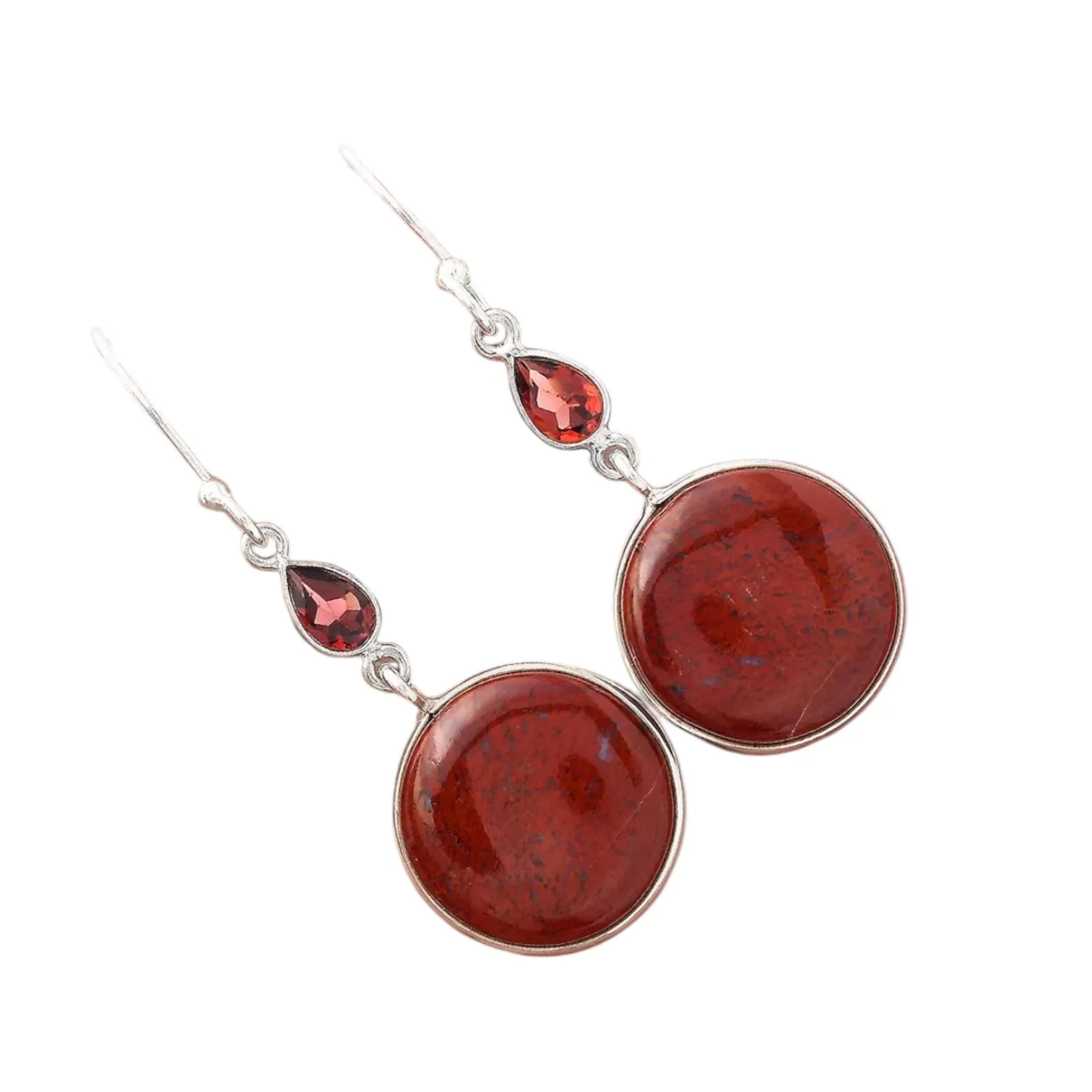 Red Moss Agate & Garnet Solid 925 Sterling Silver Earrings