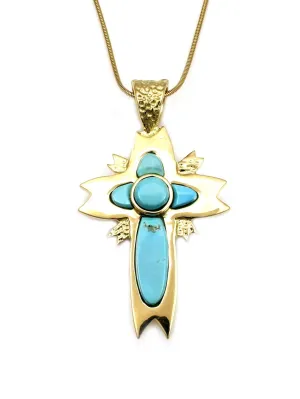 Reversible Gold Cherry Blossom Cross Pendant