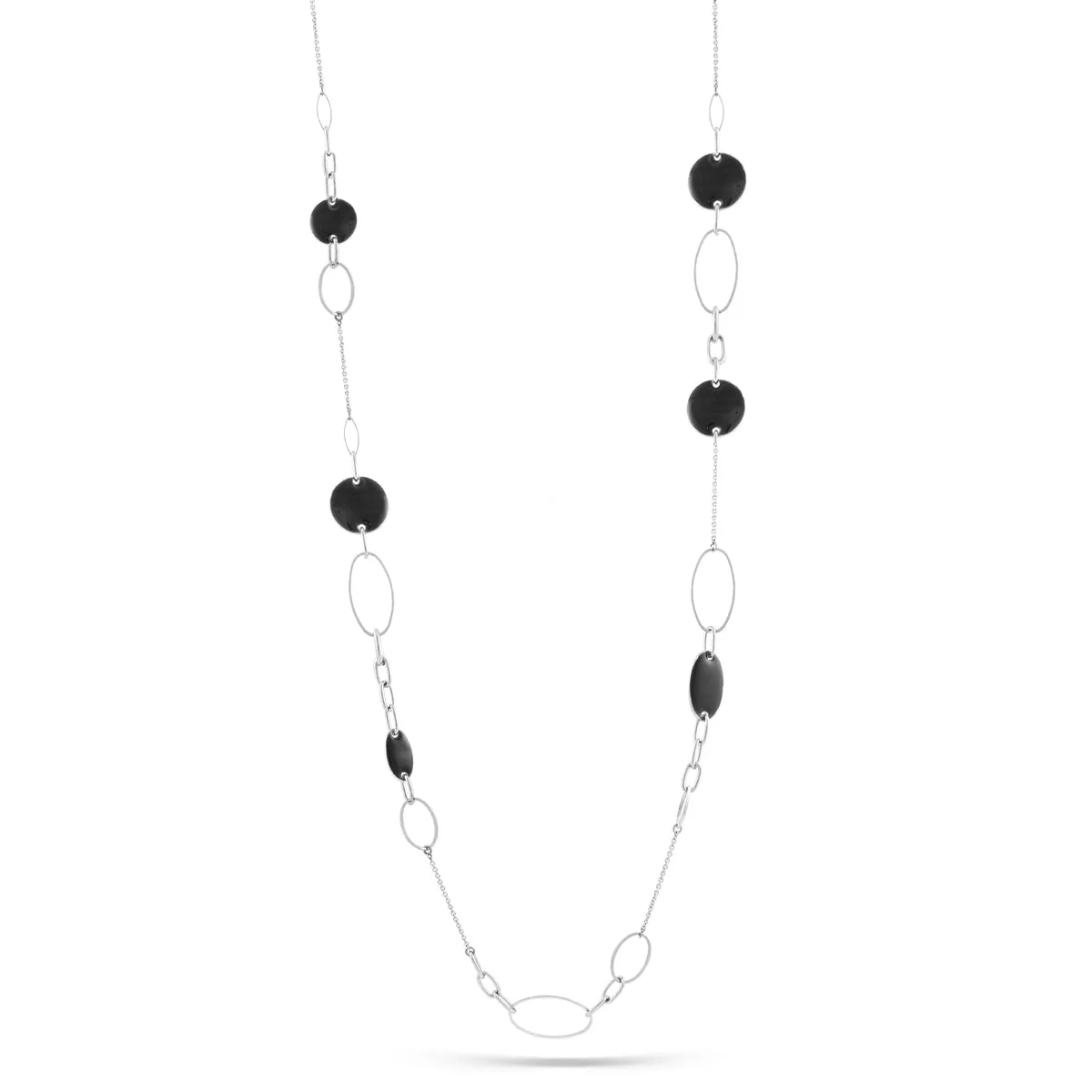 RHODIUM BLACK NECKLACES #SC30380 ROD/BLK (ME14)