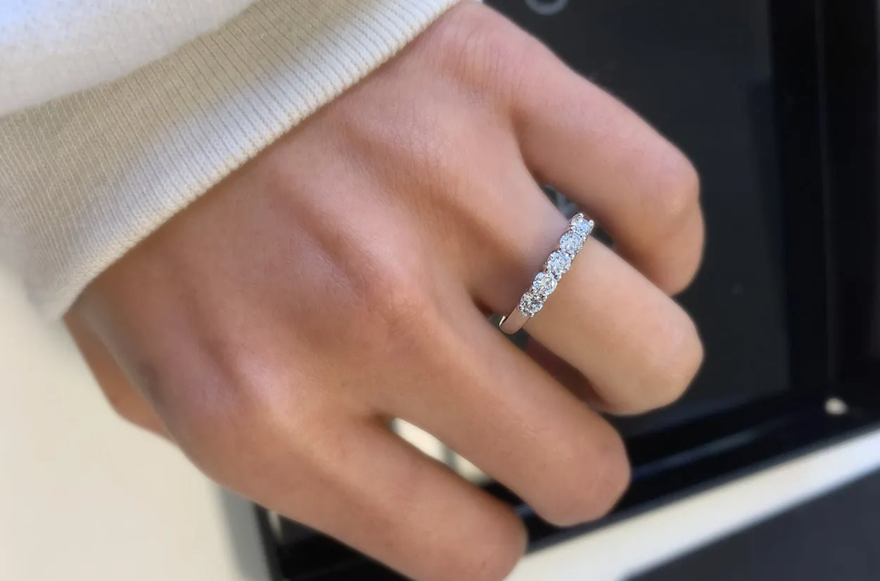 Ring Platinum Half Band 5 Diamonds 0.68 cts