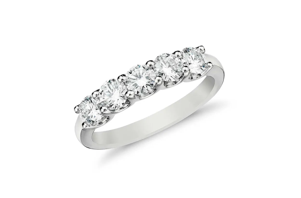 Ring Platinum Half Band 5 Diamonds 0.68 cts
